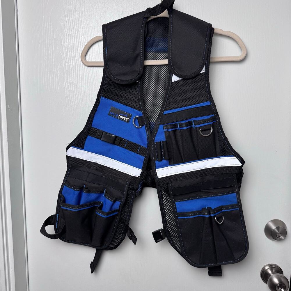 Melotough Tool Vest Brand reflective safety, Breathable Black Blue Size XL